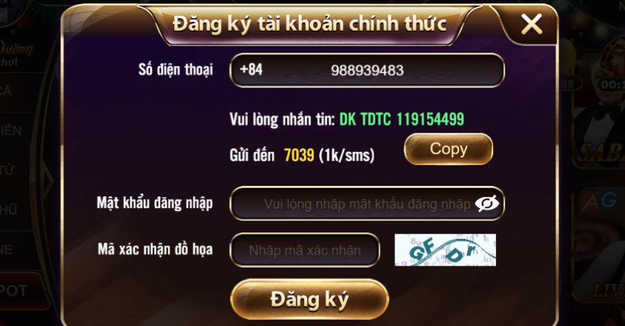 Người chơi cần cung cấp thông tin chính xác vào form đăng ký TDTC